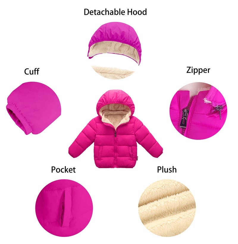Kimjun Toddler Baby Hooded Down Jacket Boys Girls Kids Thicken Warm Winter Coat Outerwear 1-7t (Rose, 18-24 Months) - Image 3